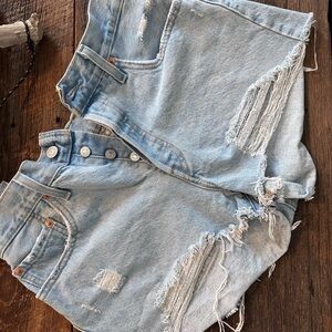 Distressed Light Blue Levi Denim Shorts